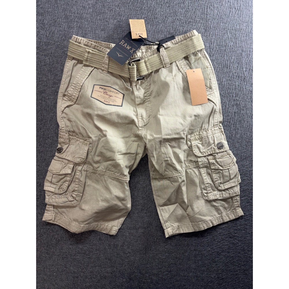 Raw X Kids Cargo Shorts Stone Khaki Belted Max Comfort Size 18 RBS-19021E